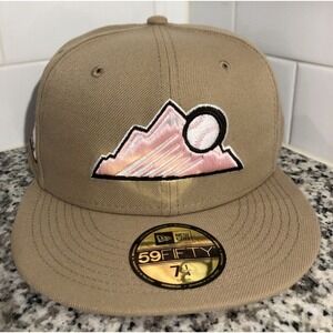 New Era Colorado Rockies MLB 25th Anniversary Camel Pink 59FIFTY Hat Size 7 1/4